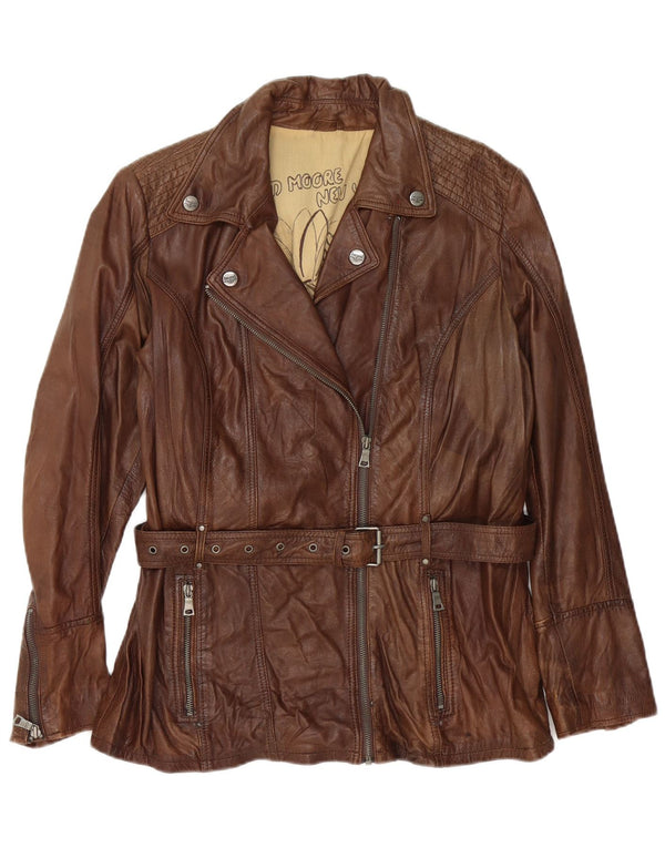 David Moore Veste de motard en cuir pour femme UK 16 Large Marron