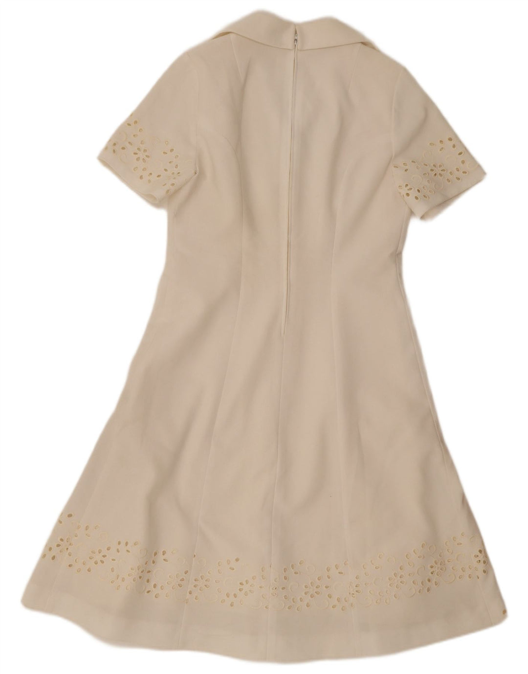 vintage Femme Robe A-Line IT 42 Polyester Floral Blanc Moyen