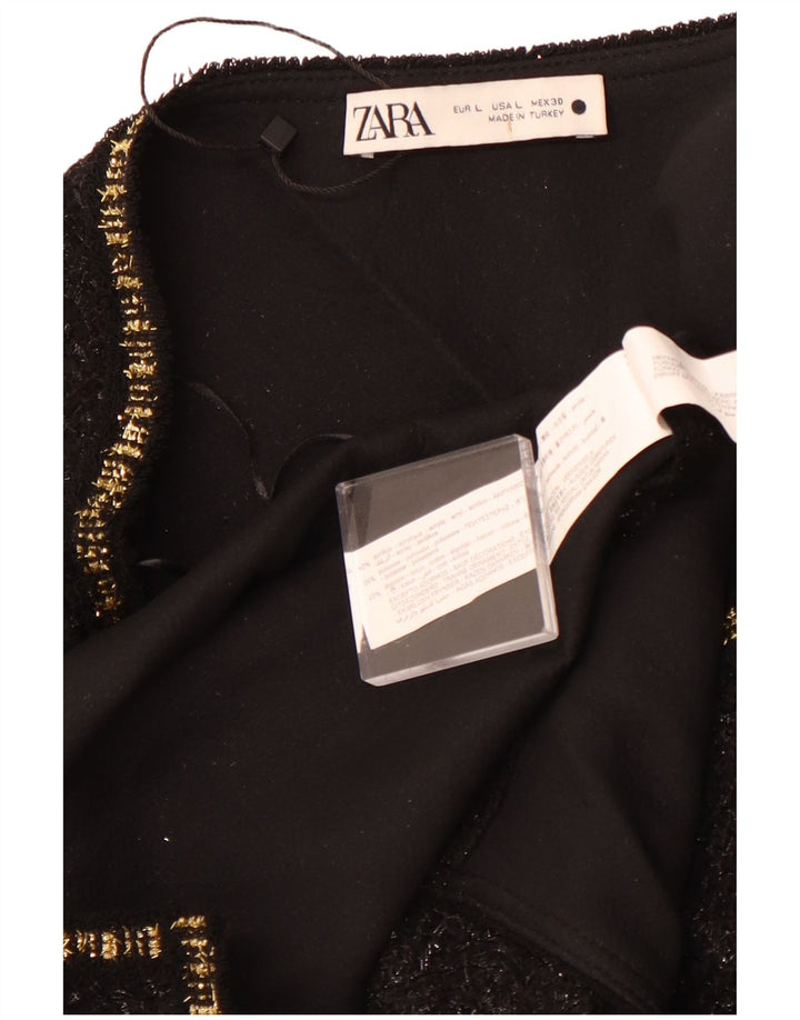 ZARA Femme Tunique Une Épaule Top UK 14 Grand Acrylique Moucheté Noir