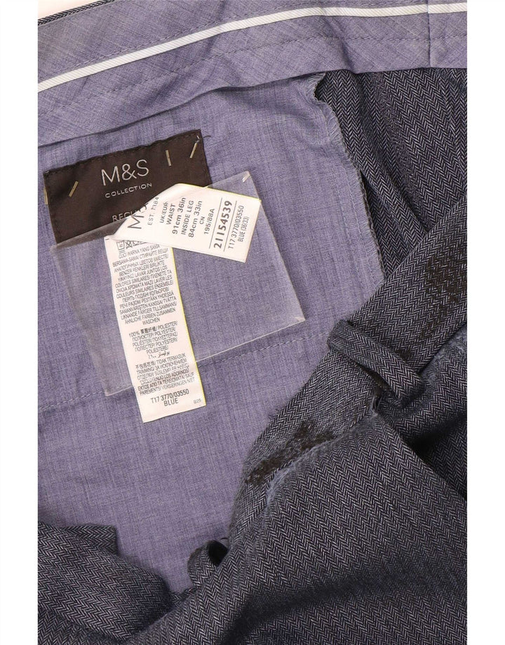 Marks & Spencer Pantalon de costume classique pour homme W36 L33 Bleu à chevrons