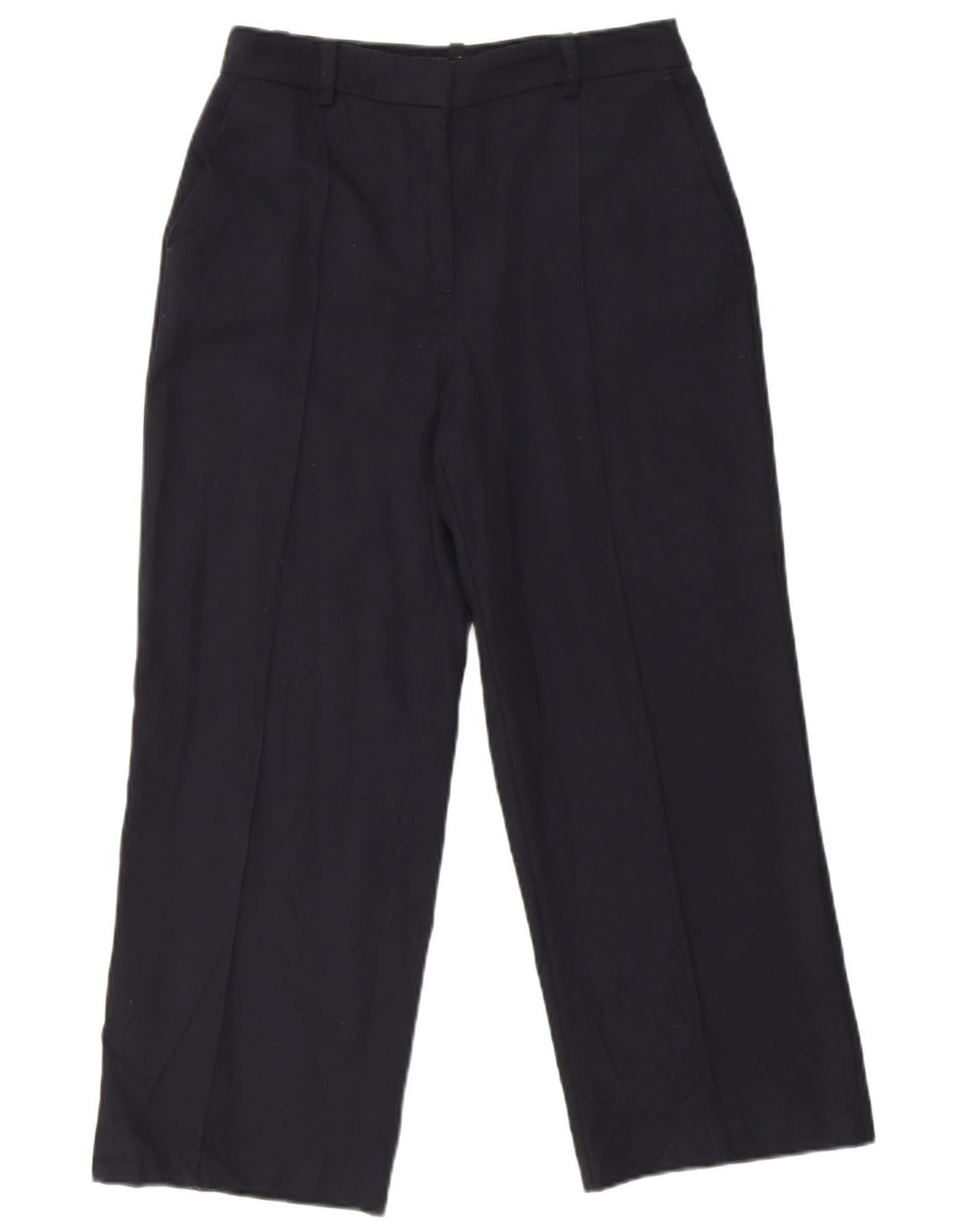 Zara Femme Pantalon Court Droit Moyen W28 L25 Bleu Marine Polyester