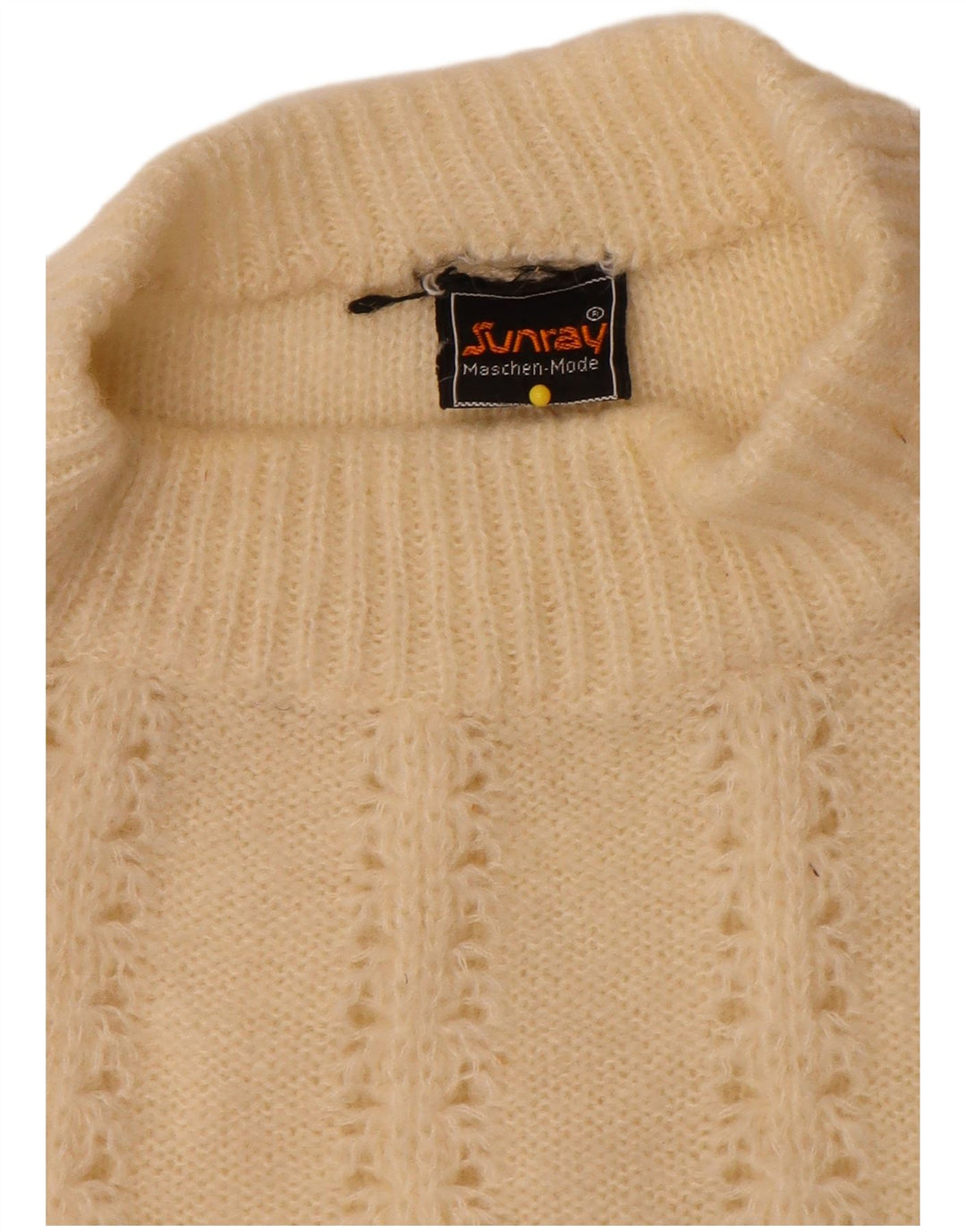 vintage Femmes Turtle Neck Jumper Pull UK 14 Moyen Off White