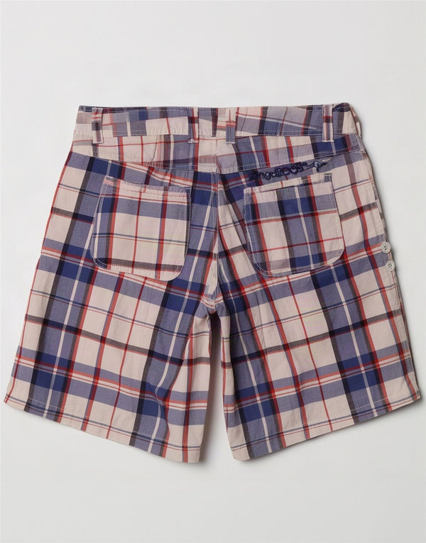 Kangaroos Bermuda Femme UK 12 Moyen W32 Bleu à Carreaux Coton