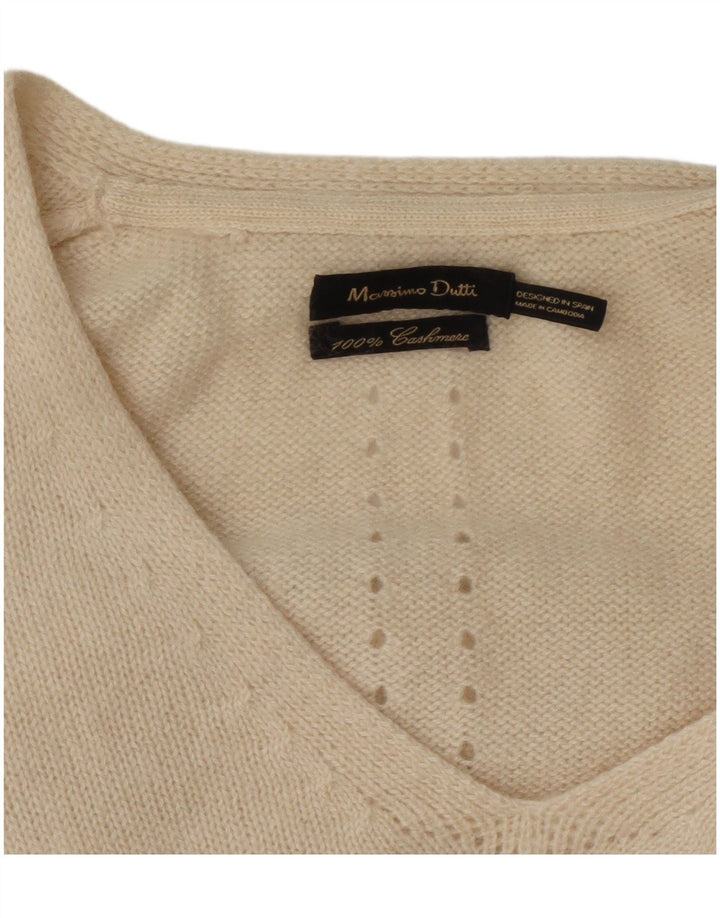 Massimo Dutti Pull col V pour femme UK 14 Medium Off White Cashmere