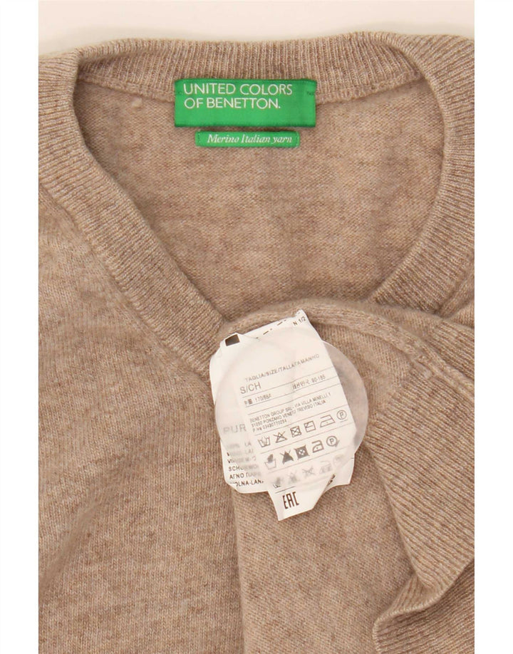 Benetton Pull Col V Homme Petite Laine Beige