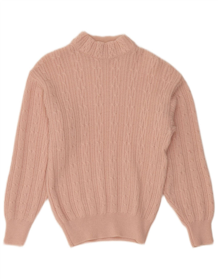 VINTAGE Femme Turtle Neck Jumper Pull UK 12 Laine Rose Moyenne