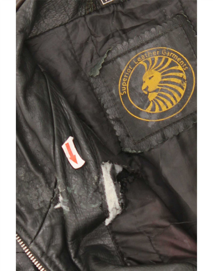 Veste en cuir femme vintage UK 14 Noir Moyen