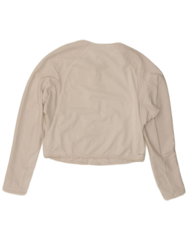 Nike Femme Dri Fit Crop Survêtement Top Veste UK 16 Grand Blanc Polyester