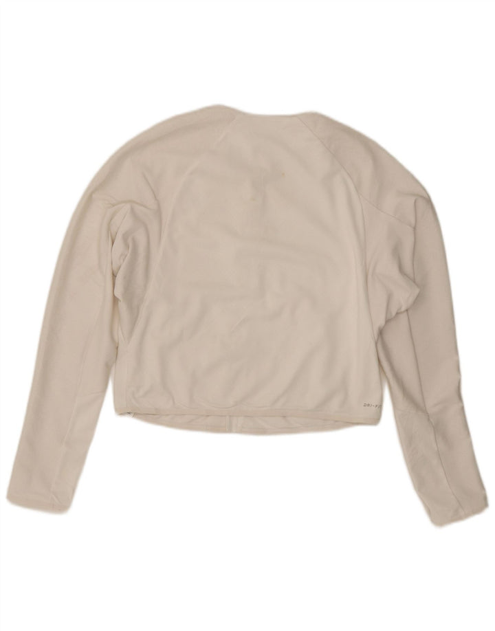 Nike Femme Dri Fit Crop Survêtement Top Veste UK 16 Grand Blanc Polyester