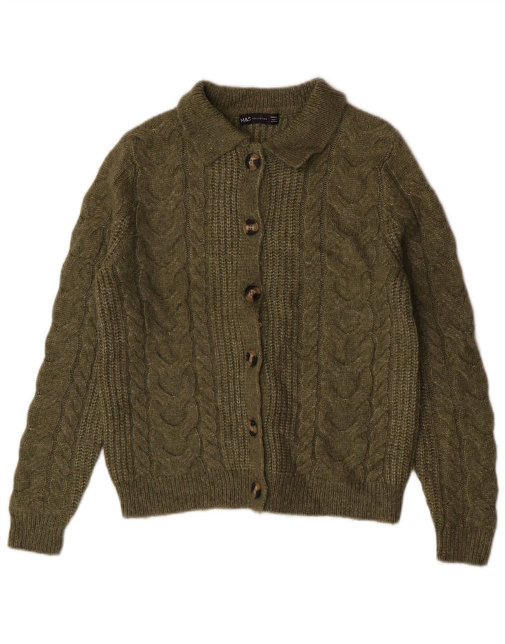 Marks & Spencer Pull Cardigan pour Femme UK 10 Petit Acrylique Kaki
