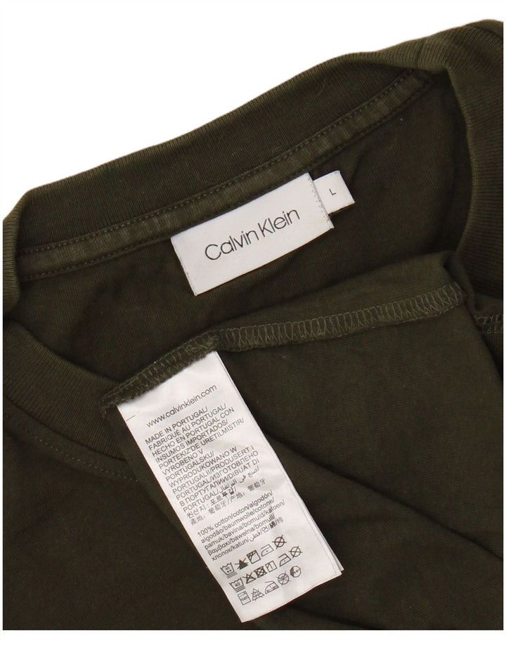 CALVIN KLEIN Homme T-Shirt Graphique Top Large Kaki Coton
