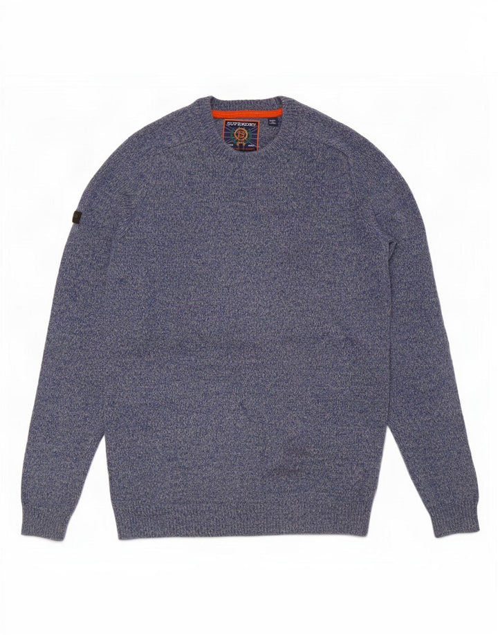 Superdry Pull à col rond en laine d'agneau mouchetée bleu moyen