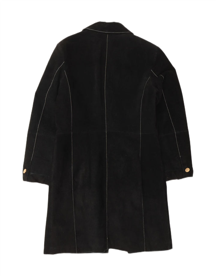 VINTAGE Manteau en daim femme UK 12 Cuir noir moyen