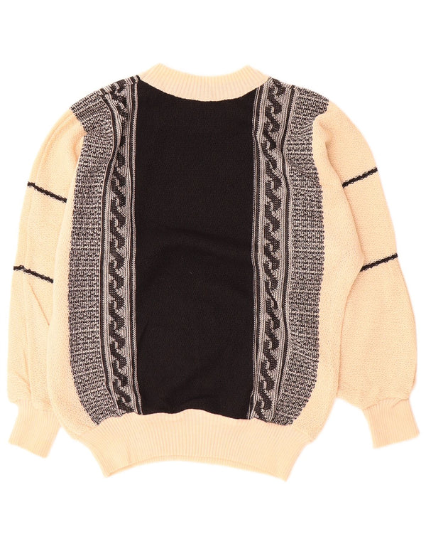 vintage Womens Boat Neck Jumper Pull UK 16 Grand Beige Colourblock