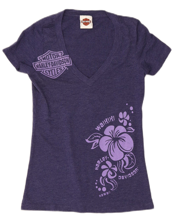 Harley Davidson T-shirt graphique pour femme UK 8 petit bleu marine floral