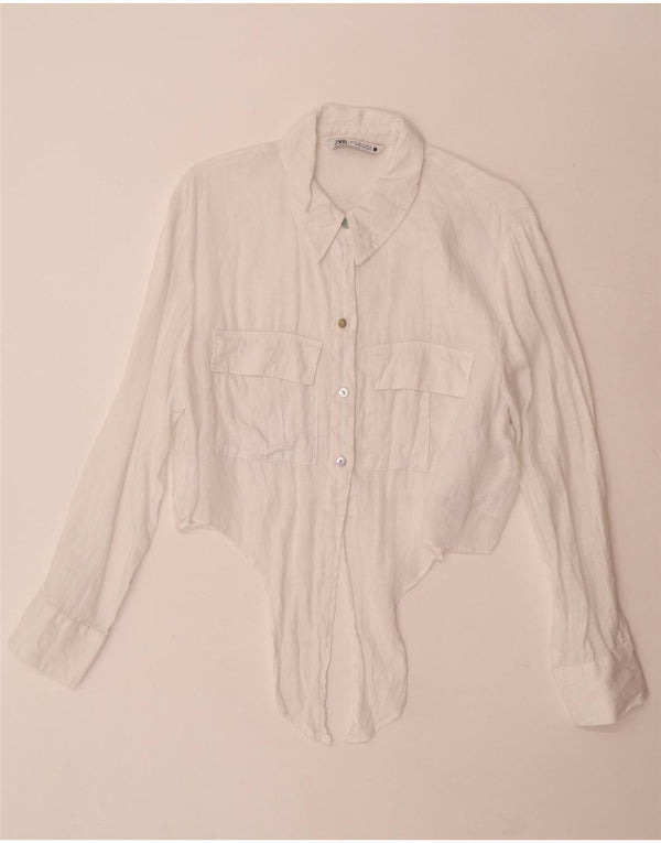 Zara Chemise courte à nouer sur le devant pour femme UK 18 XL Lin blanc