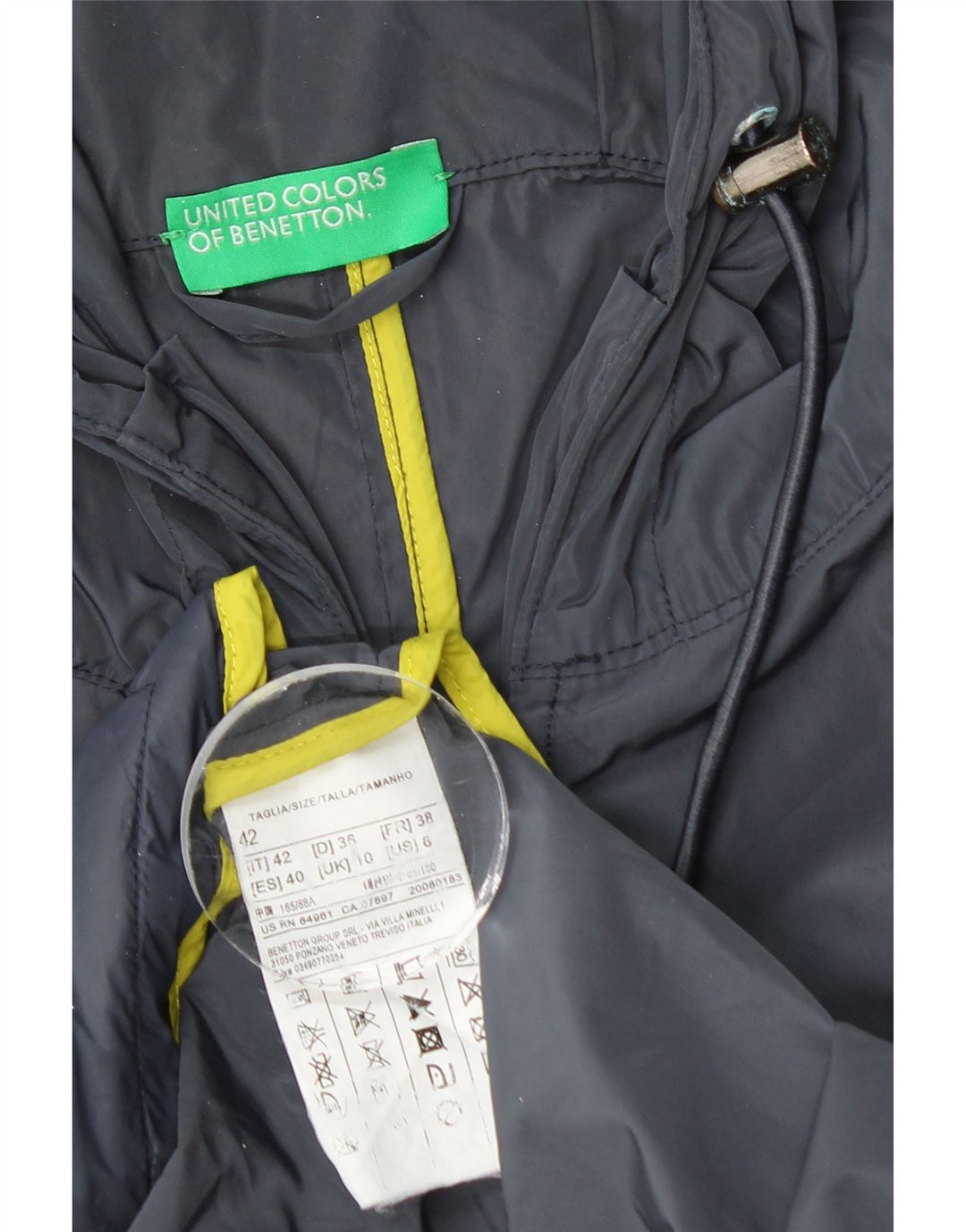 BENETTON Imperméable à capuche pour femme UK 10 Small Bleu marine Polyester