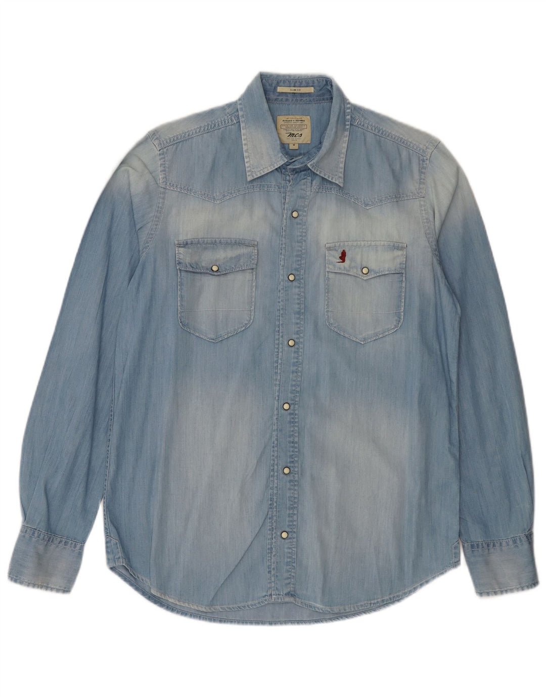 Marlboro Classics Chemise en jean coupe slim délavée à l'acide pour homme en coton bleu moyen