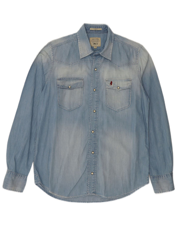 Marlboro Classics Chemise en jean coupe slim délavée à l'acide pour homme en coton bleu moyen