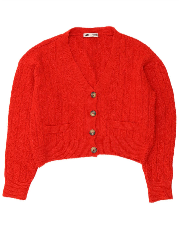 Zara Womens Crop Oversize Cardigan Pull UK 10 Petit Rouge