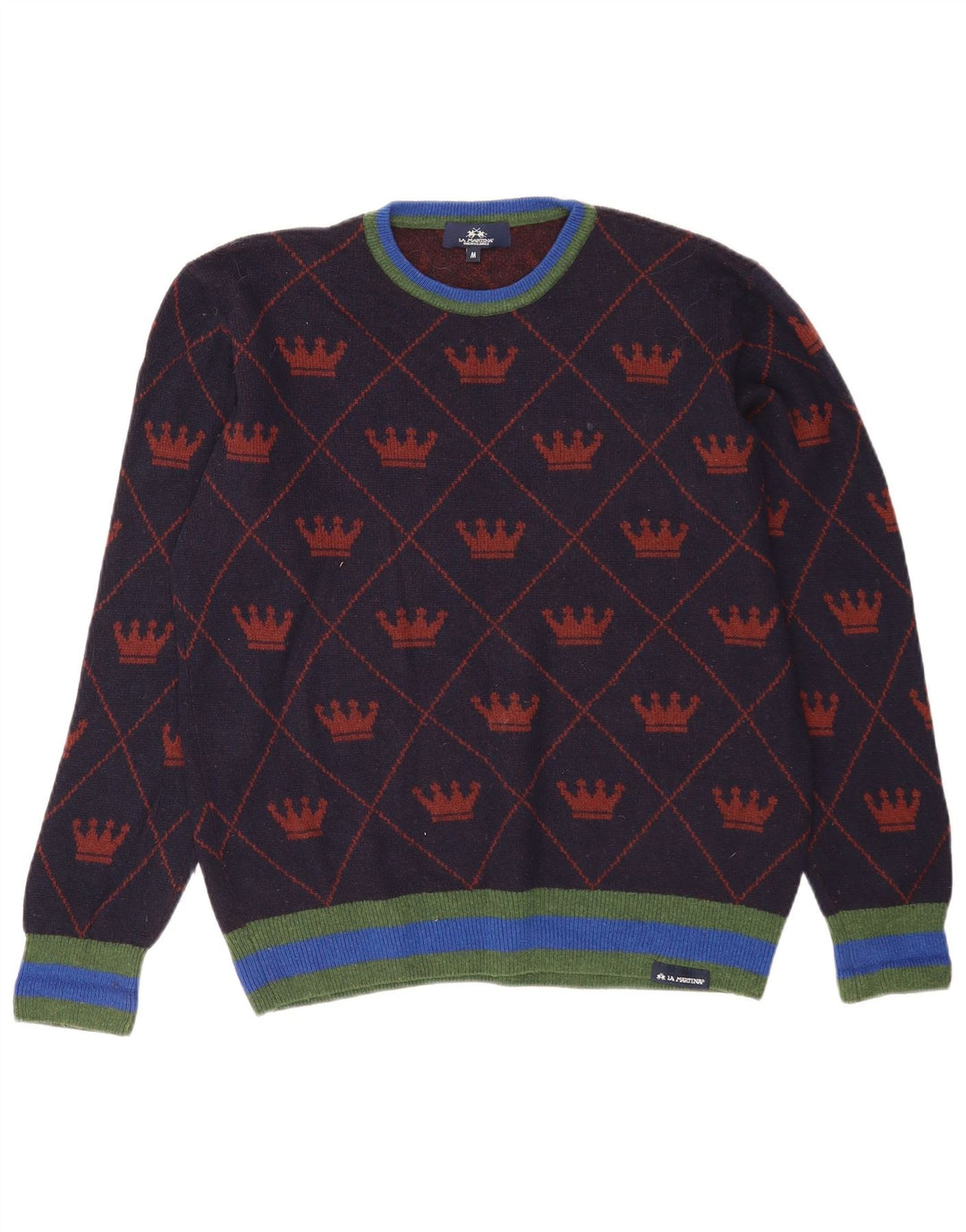 La Martina Pull à col rond à motif abstrait pour homme Bleu marine moyen