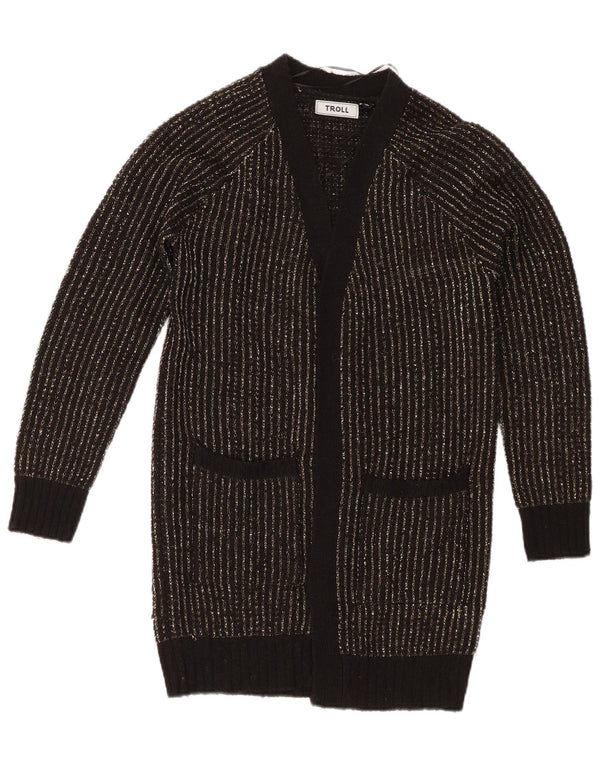 vintage Femmes Surdimensionné Ouvert Cardigan Pull UK 6 XS Noir Rayé
