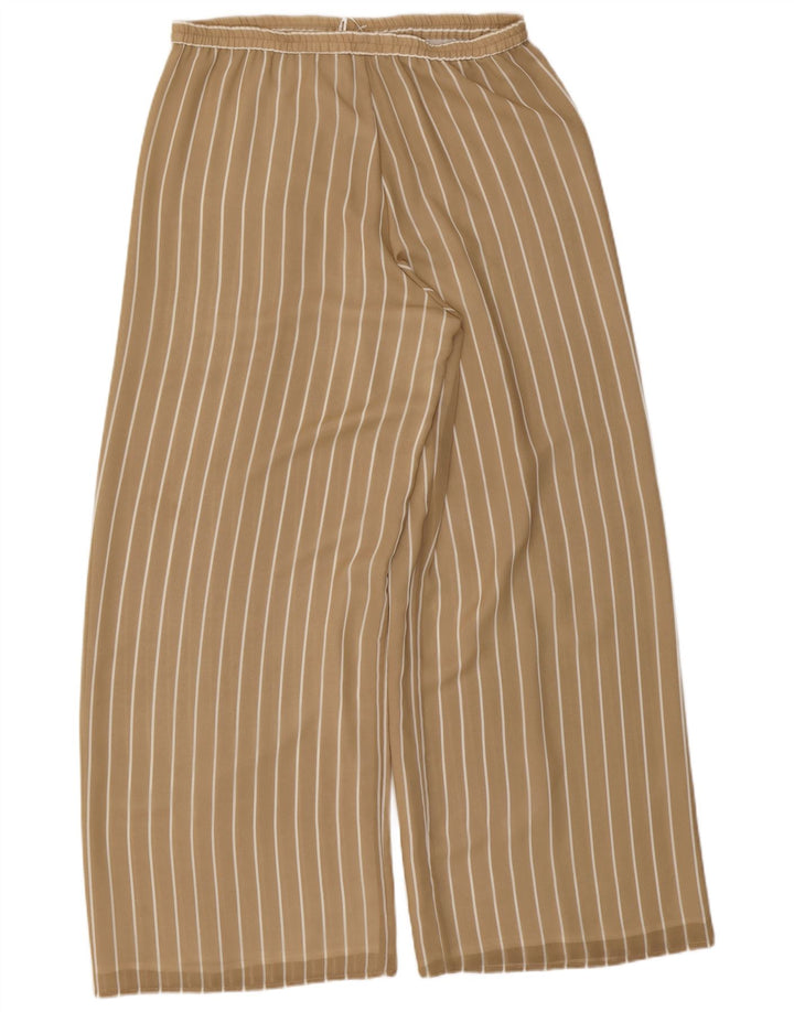 VINTAGE Pantalon décontracté à jambe large pour femme W32 L31 Beige à fines rayures Polyester