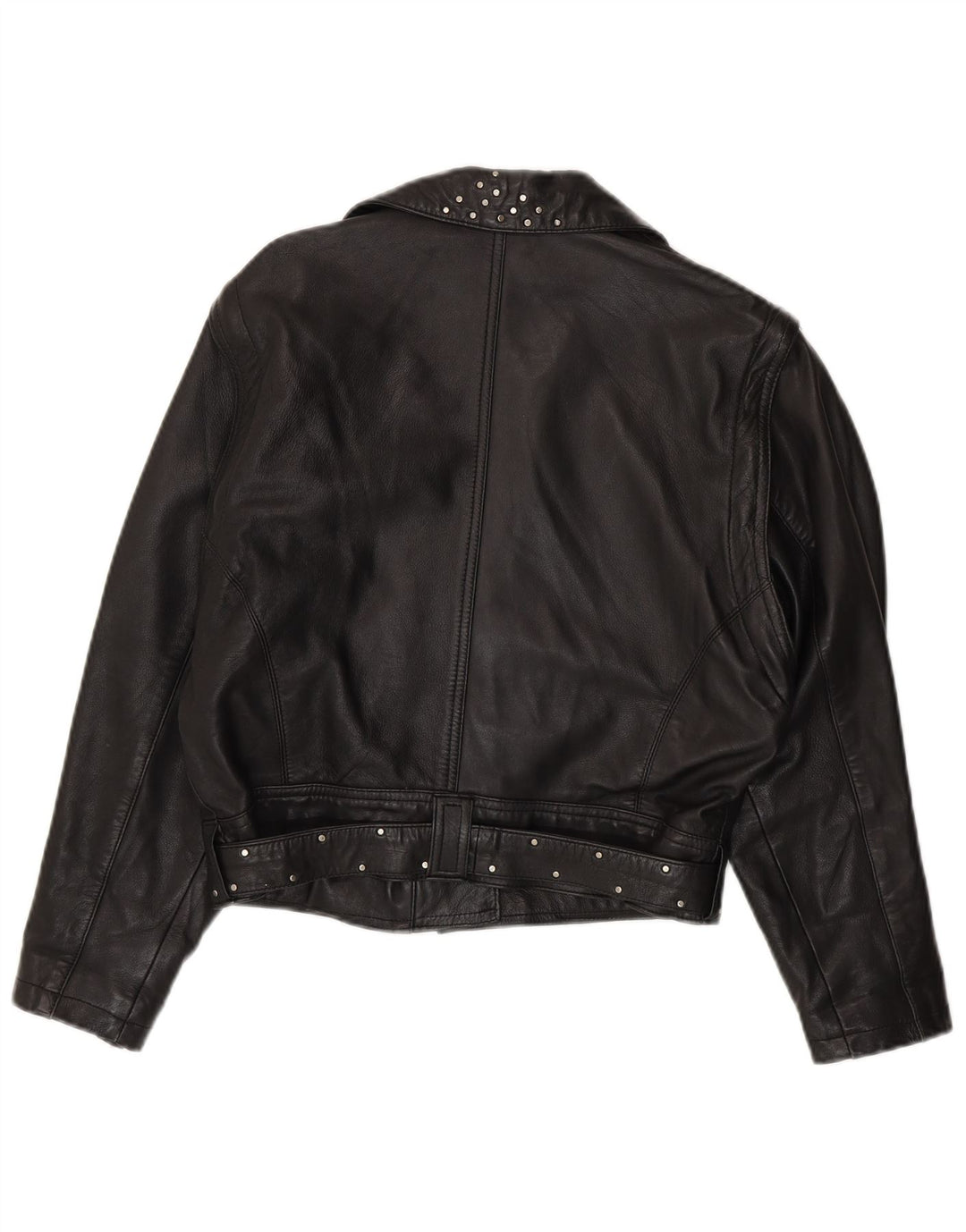 vintage Womens Crop Leather Biker Jacket UK 12 Cuir noir moyen