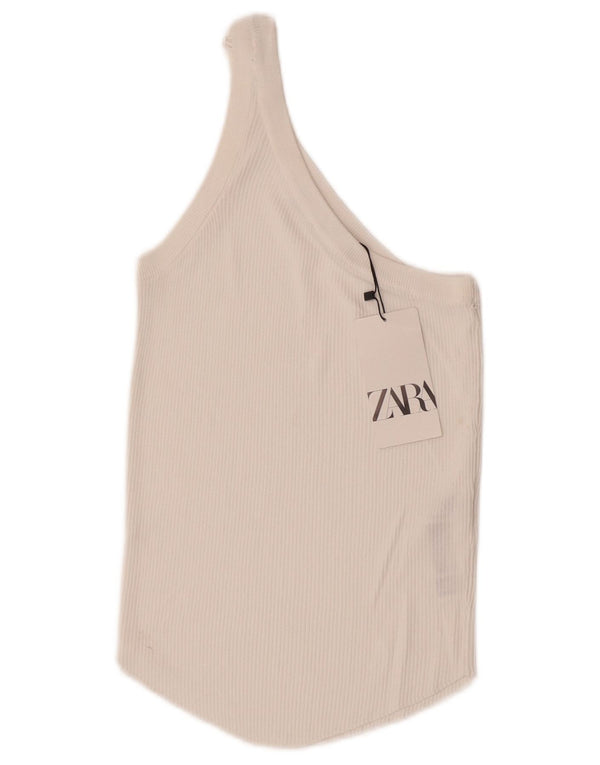 Zara Femme Top Une Épaule UK 12 Medium Blanc Viscose