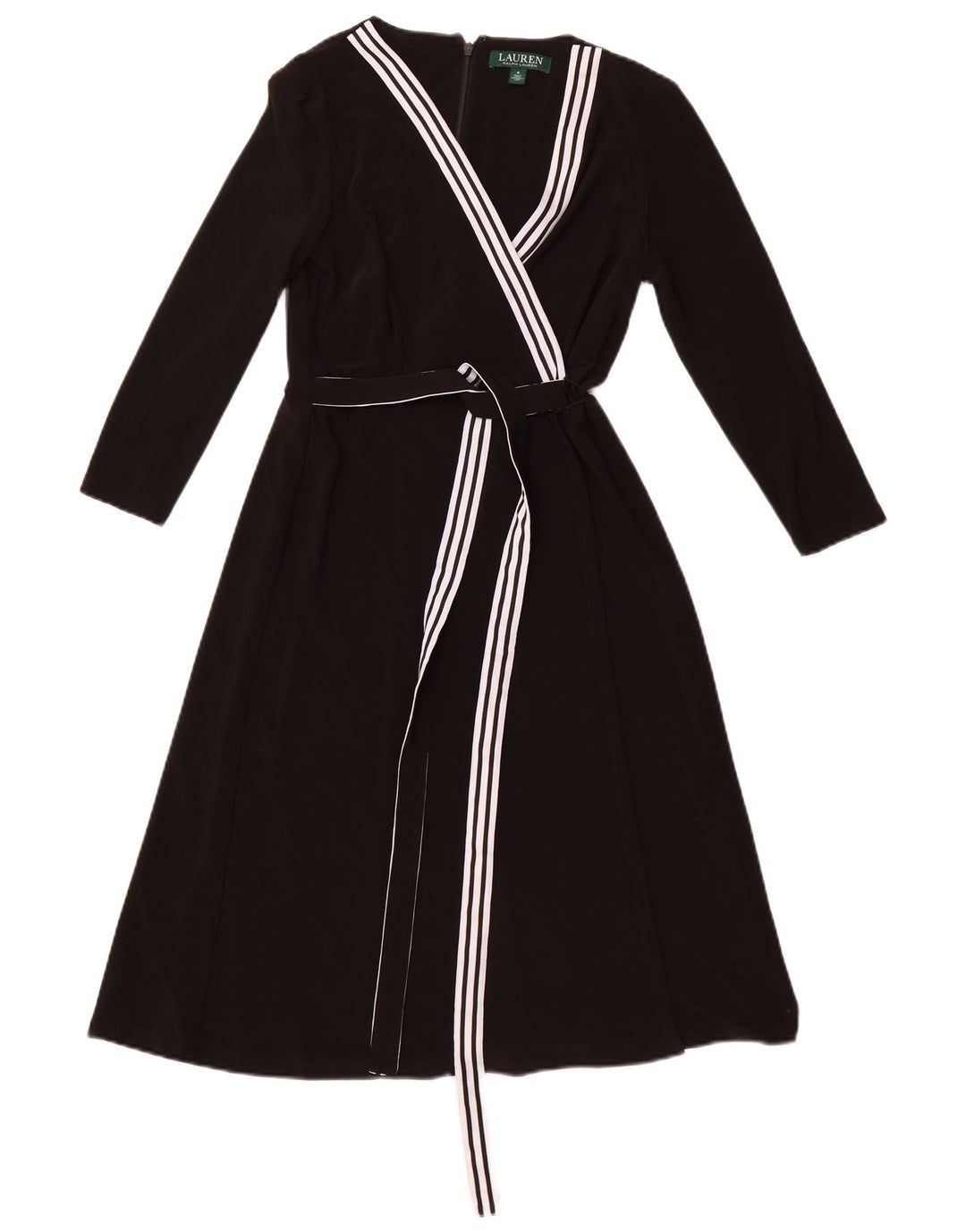 RALPH LAUREN Robe portefeuille à manches 3/4 pour femme US 0 XS Polyester rayé noir