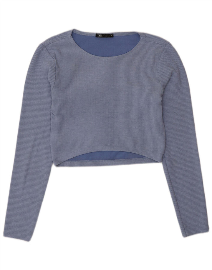 Zara Femme Crop Top UK 12 Bleu Moyen Polyester