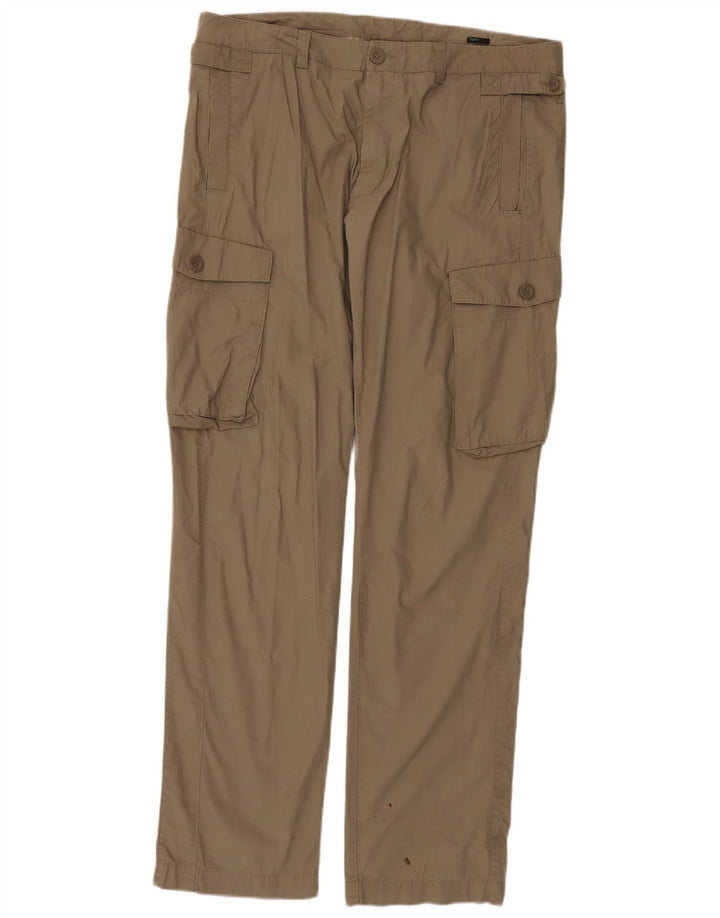 BENETTON Pantalon Cargo Droit Homme IT 52 XL W38 L34 Kaki Coton