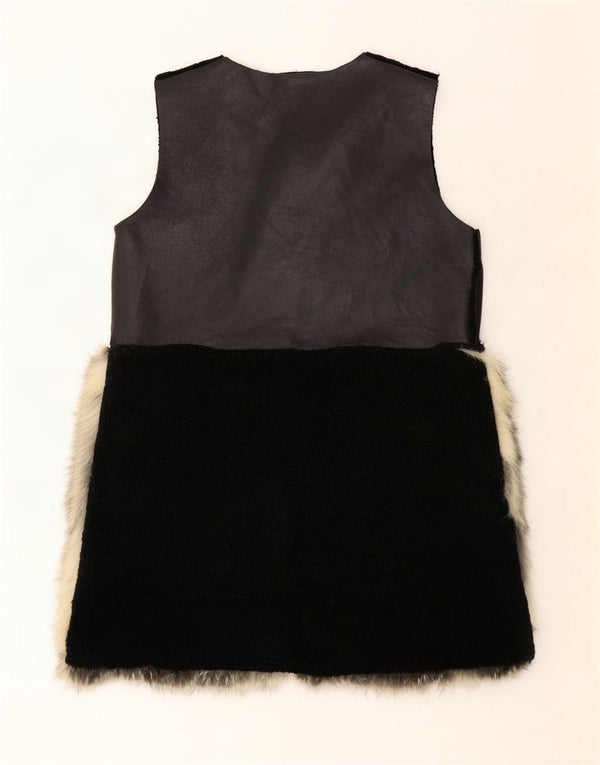 vintage Femmes Sherpa Fausse Fourrure Gilet UK 16 Grand Colorblock Noir