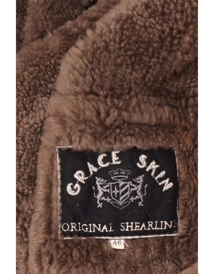 vintage Femme Manteau en peau de mouton surdimensionné IT 46 Grand Shearling Gris