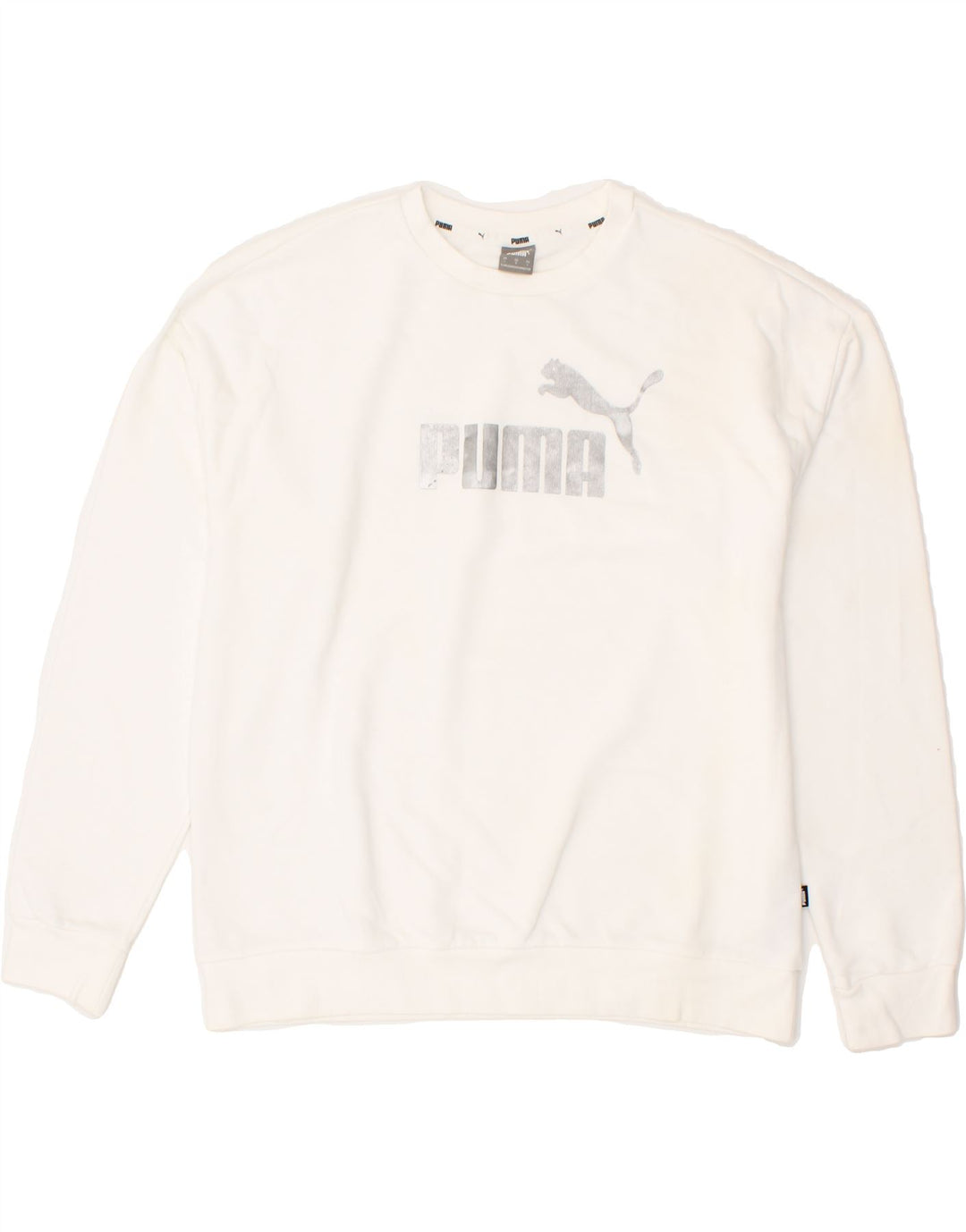 PUMA Womens Graphic Sweatshirt Jumper UK 16 Large White Cotton Vintage Puma and Second-Hand Puma from Messina Hembry 