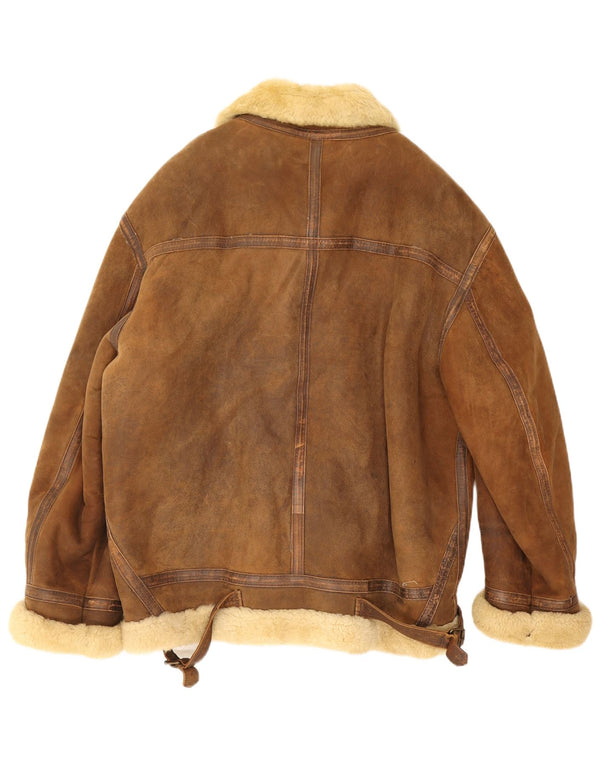 veste en peau de mouton homme vintage UK 42 XL peau de mouton marron