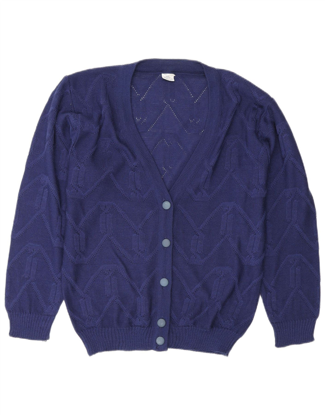 vintage Femme Cardigan Pull EU 38/40 Chevron Bleu Moyen Polyacrylique
