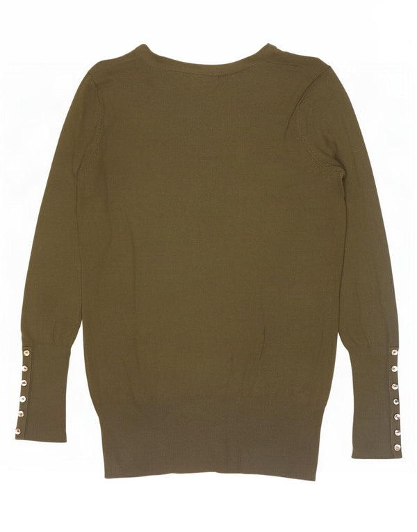 Zara Pull col V pour femme UK 14 Large Kaki Rayonne