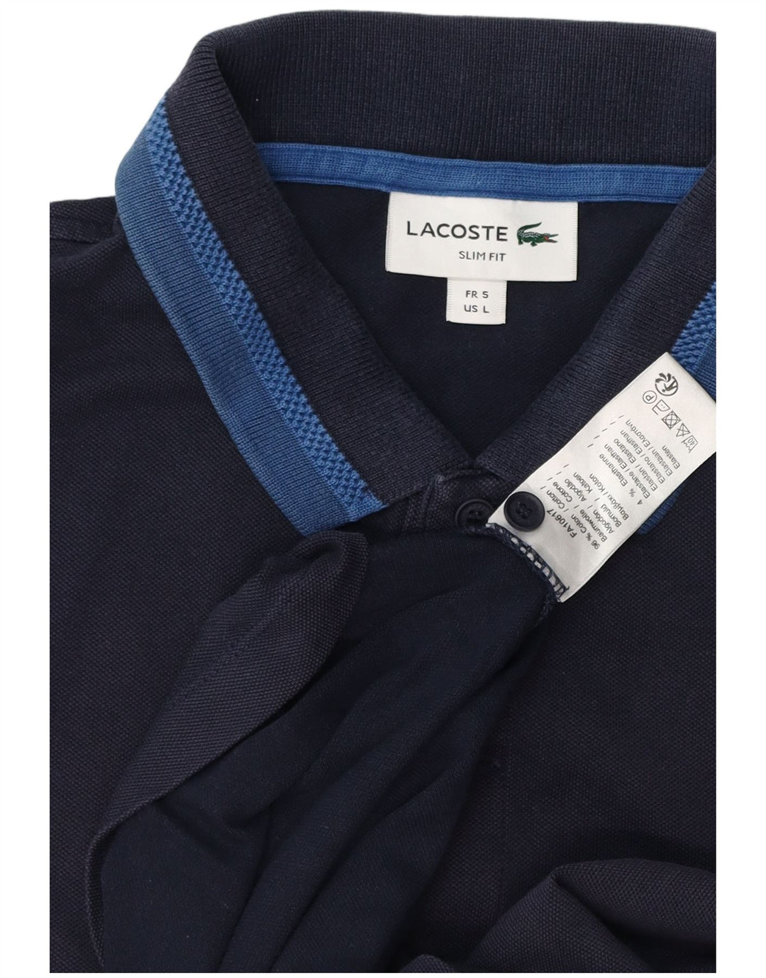 LACOSTE Homme Slim Fit Polo Taille 5 Grand Bleu Marine Coton