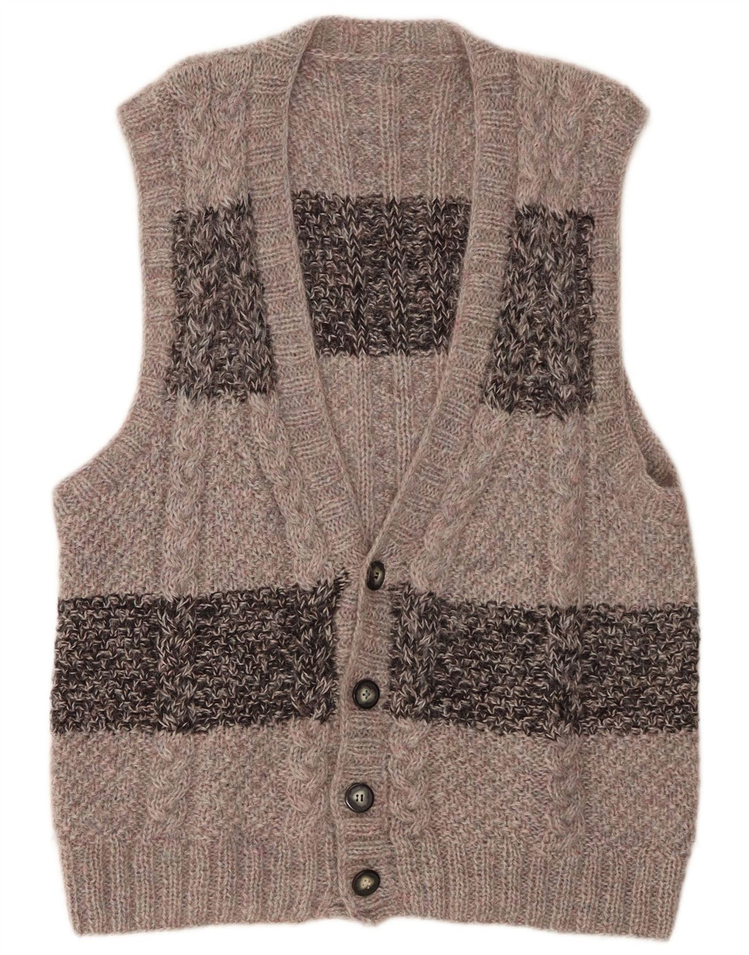 vintage Mens Cardigan sans manches Pull Grand Gris Colorblock