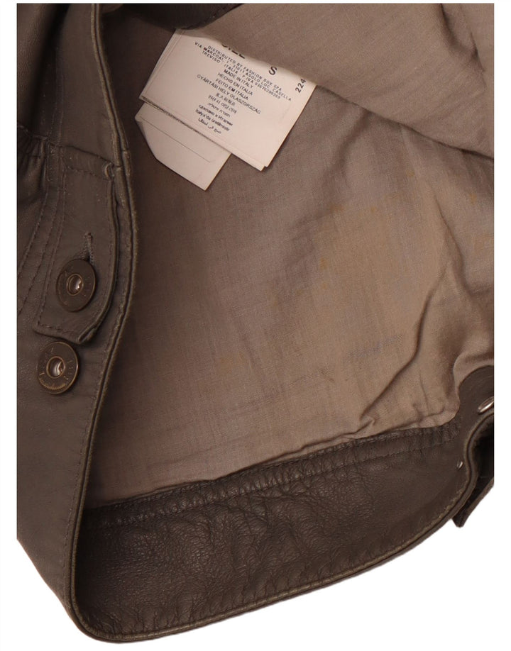 REPLAY Veste en cuir femme UK 10 Petit cuir gris