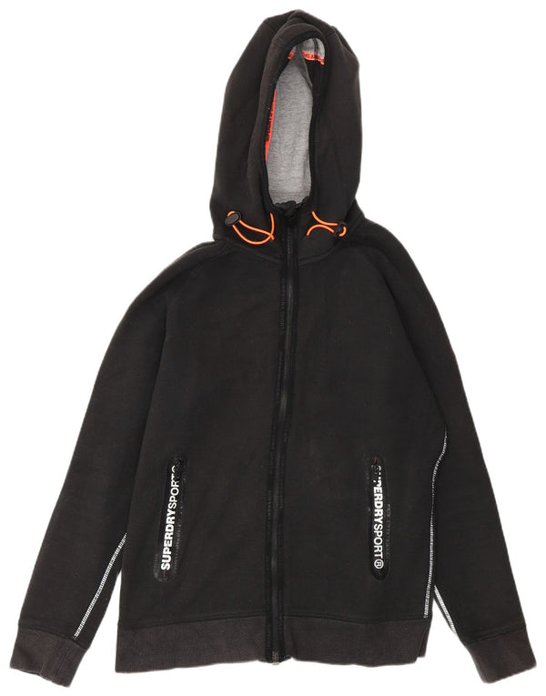 Superdry Pull à capuche zippé graphique pour femme UK 14 Coton noir moyen