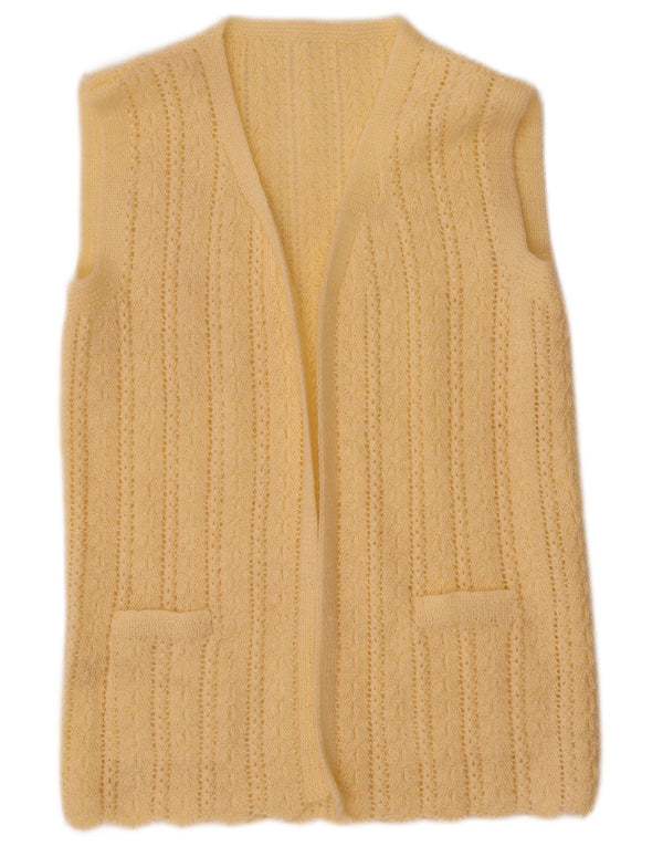 vintage Femmes Sans Manches Ouvert Cardigan Pull UK 12 Jaune Moyen