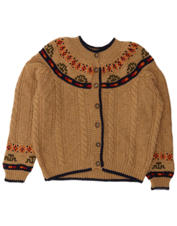BENETTON Cardigan pour femme UK 14 Large Beige Fair Isle