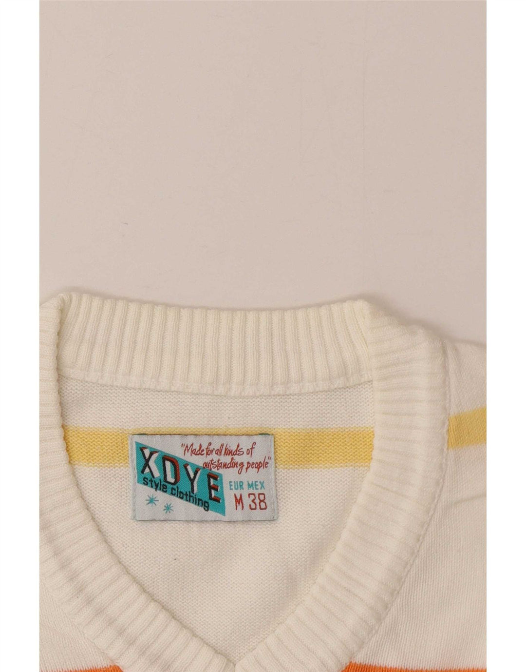 XDYE Pull col V pour Homme Rayé Blanc Moyen