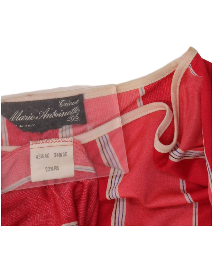 VINTAGE Femme Batwing Blouse Top IT 44 Acrylique Rayé Rouge Moyen