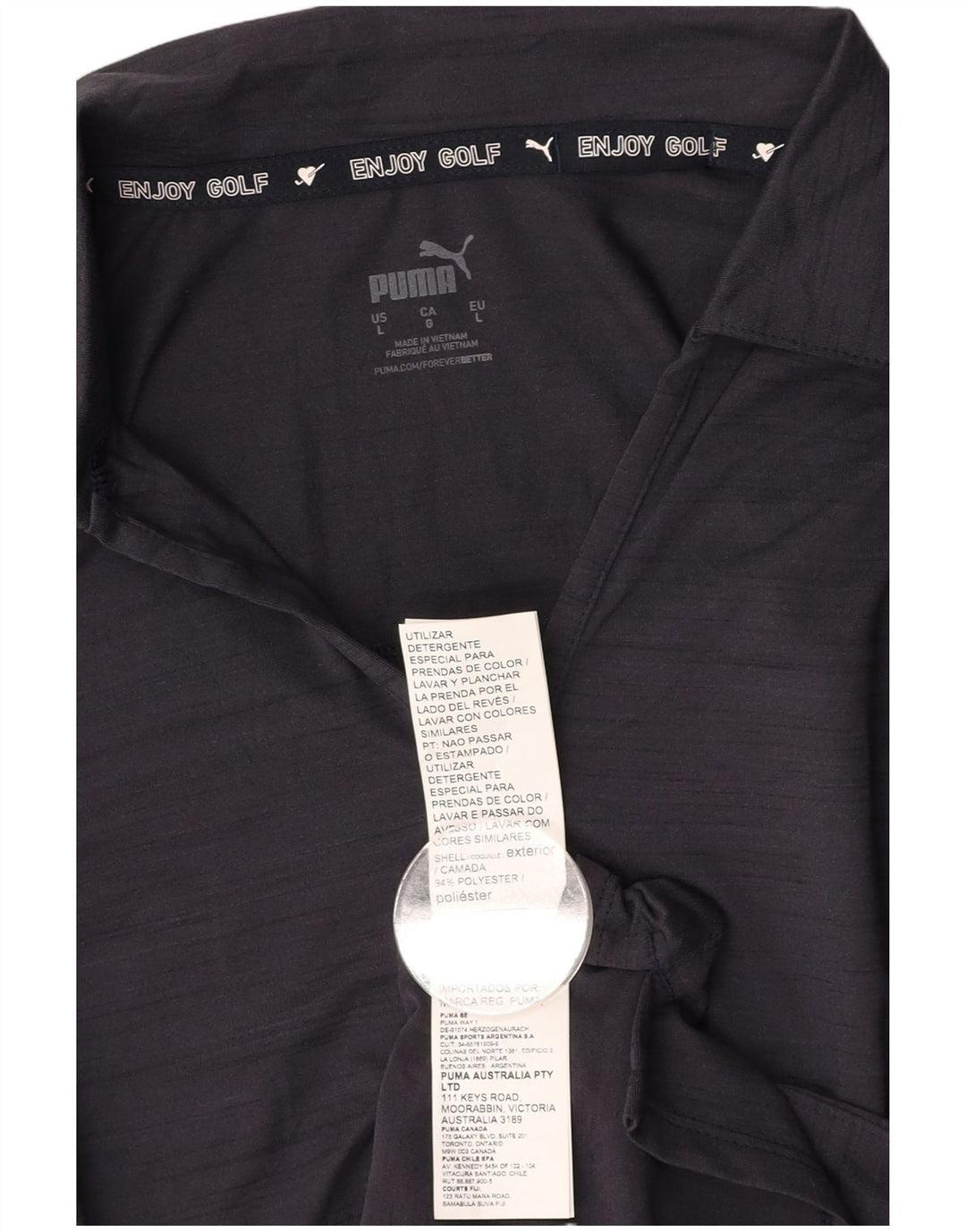 PUMA Polo Femme UK 14 Large Bleu Marine Moucheté Polyester