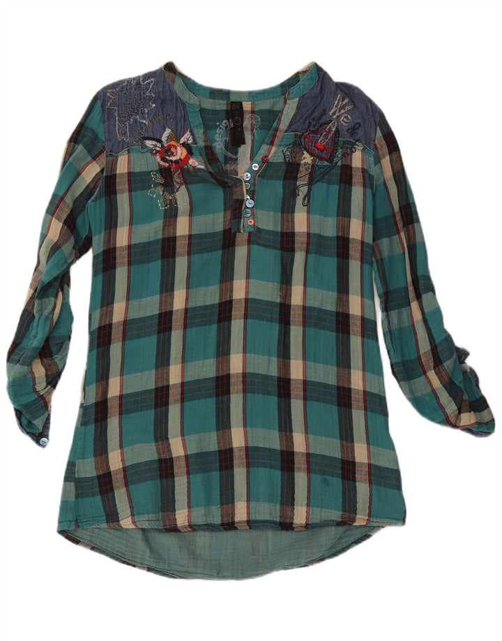 Desigual Chemisier à manches longues pour femme UK 16 Grand carreaux turquoise