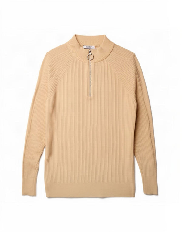 Marks & Spencer Pull surdimensionné à col zippé pour femme UK 10 Petit Beige