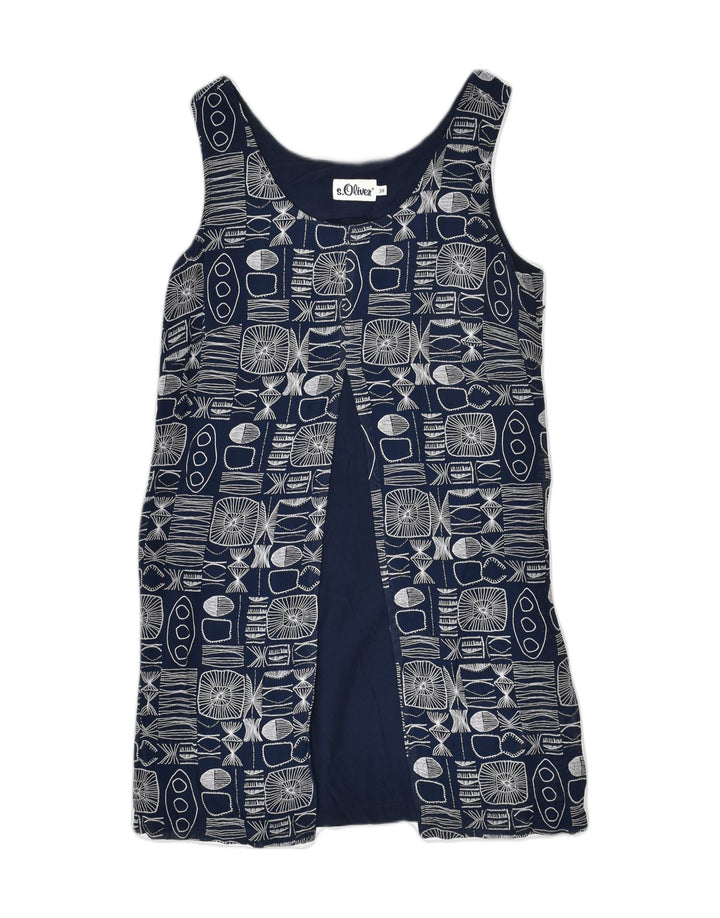 VINTAGE Womens Basic Dress EU 38 Small Navy Blue Geometric Viscose | Vintage | Thrift | Second-Hand | Used Clothing | Messina Hembry 